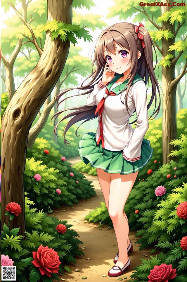 A girl in a school uniform talking on a cell phone.
